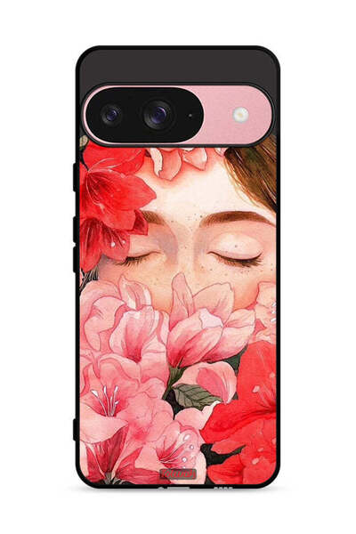 Tolwak غطاء حماية لهاتف Google Pixel 9 بتصميم وجه فتاة مختبئة بين الزهور