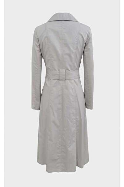 İLİ İ01411 Kadın Keten Önü Düğmeli Trençkot - Taş - ST01411-Taş-42