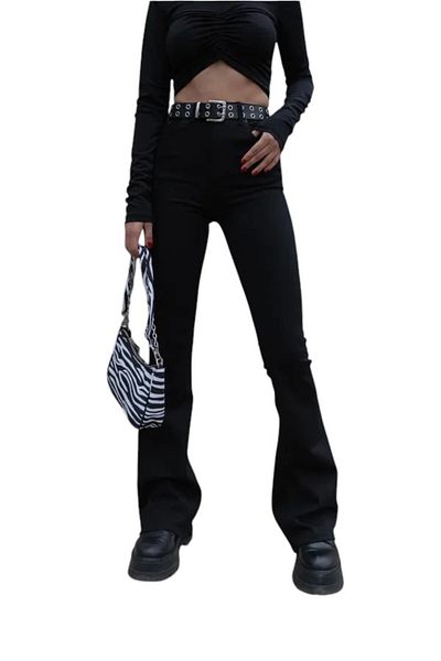 byhaziran butik Enheduanna Women's Black Lycra High Waist Spanish Leg Jeans