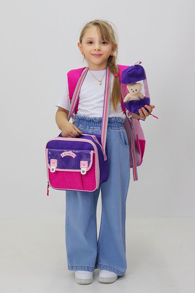 Probag Set de genți pentru fete Happy Days, 3 piese, rucsac, cutie de prânz, suport pentru stilou, jucărie de plus pentru școala primară, cadou