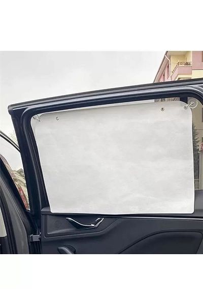 Mu Art Ahşap Auto Sunshade Curtain Side Window Sun Preventer Anti-Fly Mother Baby Breastfeeding Curtain - 2 Pieces White