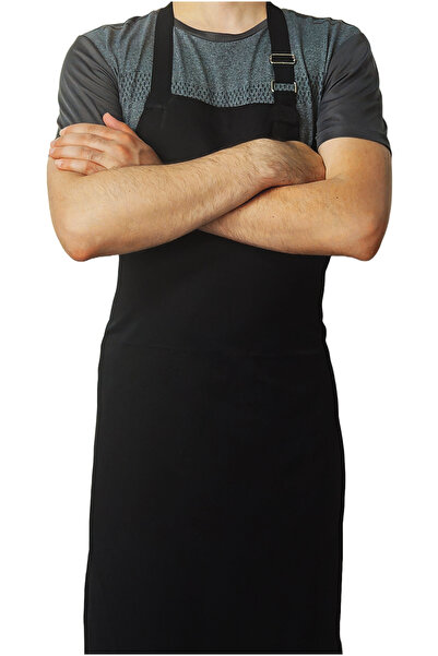 Ant Rotagrup Üniforma ve İş Elbiseleri Adjustable Length Pocketless Black Kitchen Restaurant Chef Apron