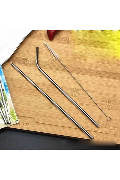 marashlıoğlu Stainless Steel Straw, Cleaning Brush, Metal Straw Set of 2