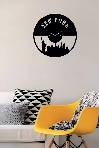 Ensa Design newyork saat - newyork temalı ahşap duvar saati 38cm
