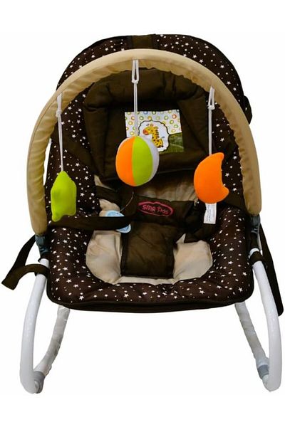 rexa Baby Rocking Chair with Headrest & 3 Cotton Toys – Multi-Color Recliner Bed (68D x 43W x 57H cm)
