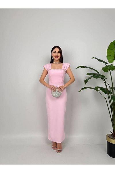 MODA DURAĞI Pearl Detailed Midi Evening Dress Graduation Dress