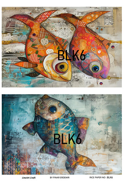LİNEART Balık Serisi Pirinc Dekopaj Kagıdı No:BLK6-29X42cm