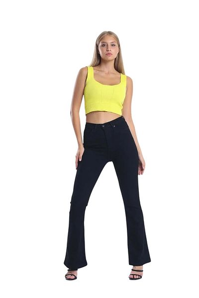 byhaziran butik Friendly Women's Black High Waist Stretchy Denim Fabric Flare Jeans