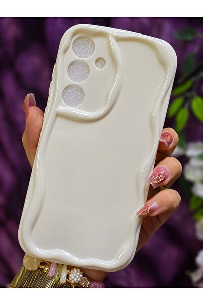 Magic Ring Samsung Galaxy S24 FE Uyumlu 3D Dalga Kenarlı Beyaz Telefon Kılıfı