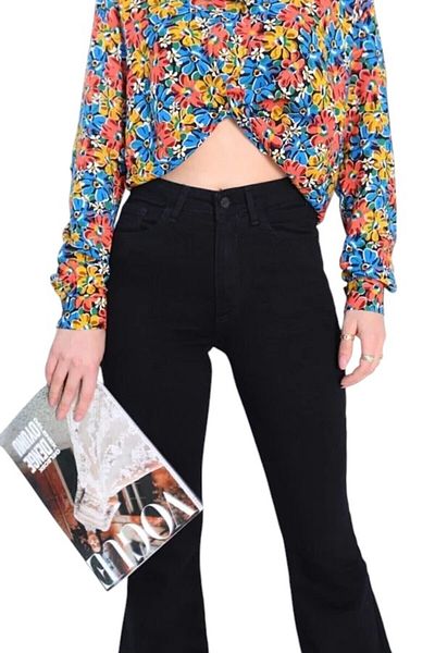 byhaziran butik Sammu Women's Black Lycra High Waist Spanish Leg Jeans
