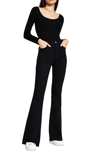 byhaziran butik M.E Black Spanish Leg High Waist Lycra Women's Jeans