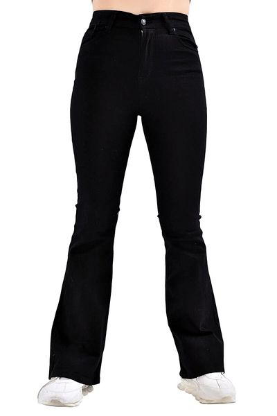 byhaziran butik Helins Black Fadeless Lycra High Waist Spanish Leg Jeans