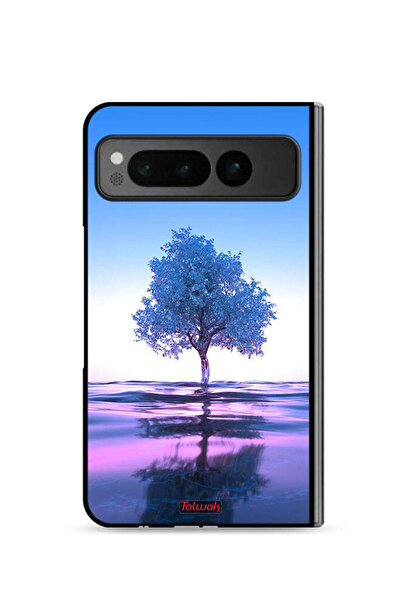 Tolwak غطاء حماية لجهاز جوجل بيكسل فولد 5G بتصميم شجرة نيون وانعكاس مائي فني ...