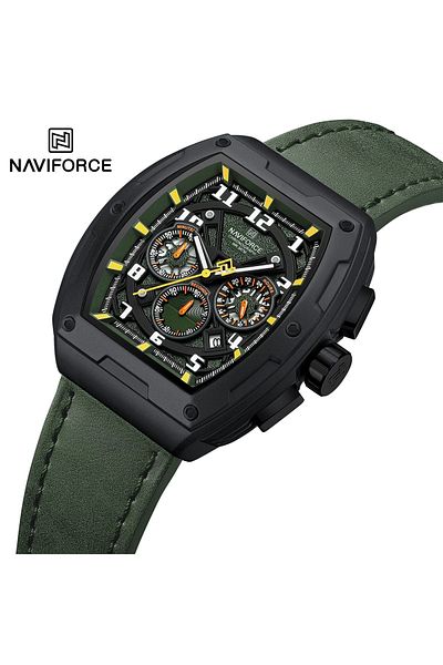 Naviforce Modern Chronograph Watch for Men with Unique Square Case Design Durable Leather Strap Luminous
