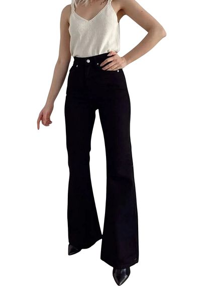 byhaziran butik Minkusu Black Non-Fading Lycra High Waist Denim Spanish Leg Jeans