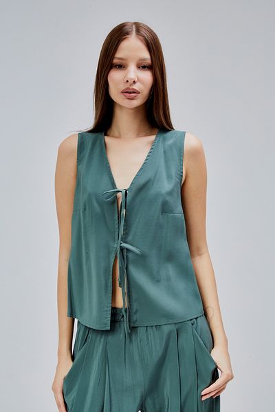Bolivente Khaki V-Neck Bow Detailed Vest-Pants Suit