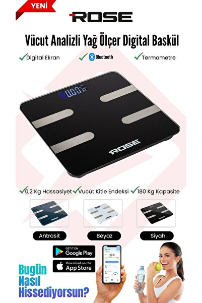 Rose RB-201 Akıllı Yağ Ölçer Dijital Tartı Vücut Analizi Yağ Ölçer