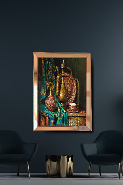 byMelekoğlu Ottoman Etnik Cam Yeşil Gold Ayna Çerçeveli Cama Baskılı Tablo - Osmanlı Tablo- Etnik Tablo