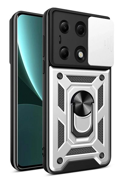 CepteToptan حافظة هاتف Xiaomi Poco M6 Pro 4G من السيليكون مع حلقة عدسة Pars - فضي - MKİ7298-1840