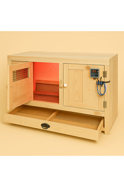 KARAYİĞİT AHŞAP MOBİLYA DEKORASYON Karayiğit Isıtıcılı Ahşap Kuluçka & Barınma Kabini – Dijital Termostatlı (100x50x50 cm) Ana Kucağı