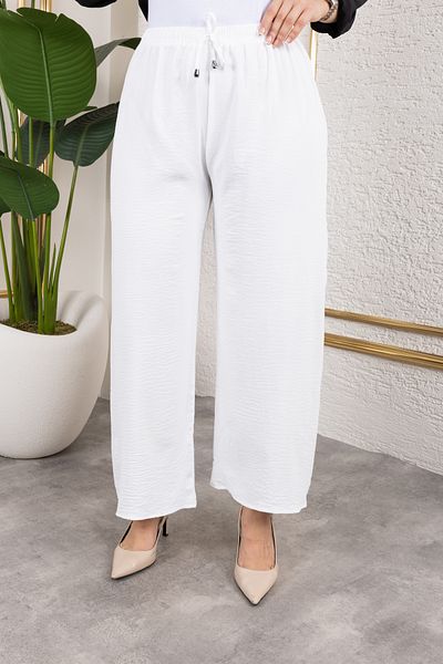Nevayla Moda Casual Ayrobin Trousers with Elastic Waist - White / A0103