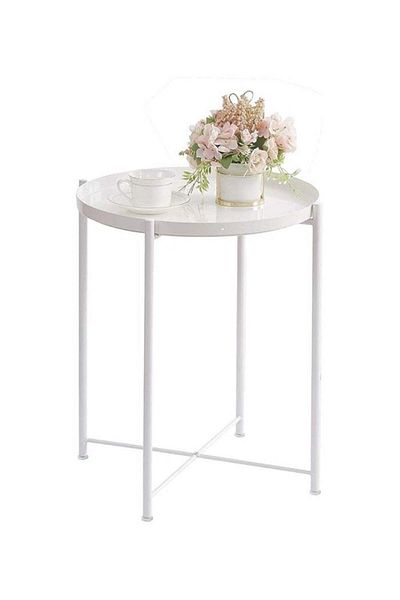 BUNCA 🌿 Round Metal Side Table, Rust-Resistant Sofa and Coffee Table Suitable for Home and Garden 45 x 20 cm
