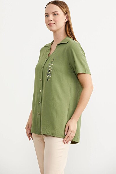 Sementa 60028 Nakış Detaylı Truvakar Kol Krep Gömlek