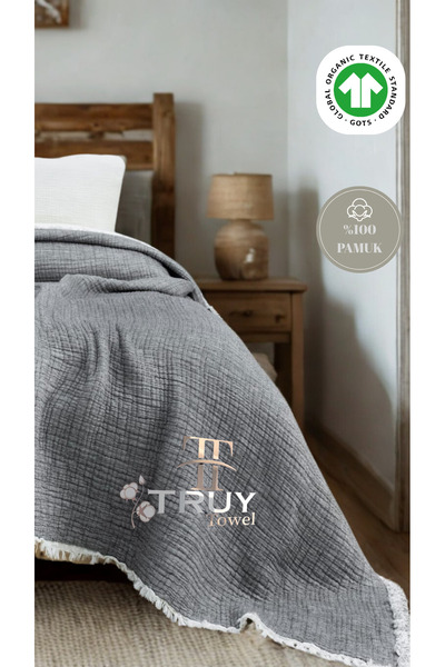 TruyTowel %100 PAMUKLU ÇİFT KİŞİLİK MÜSLİN YORGAN ANTRASİT GRİ