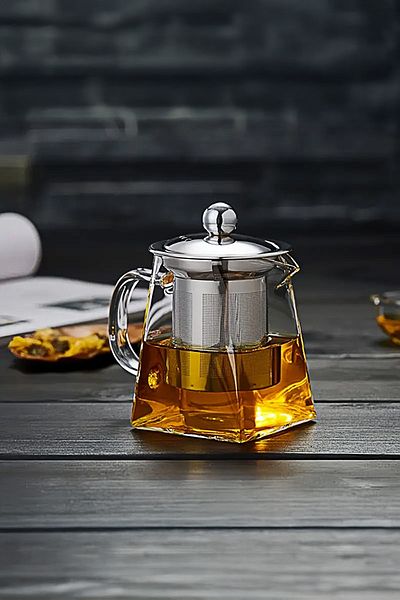 Jenisa Borosilicate Glass Teapot 950 ml – with Steel Strainer, Heat Resistant Herbal Tea, Stovetop Teapot