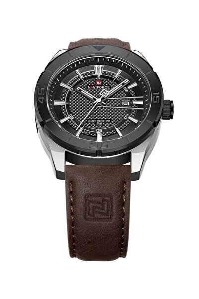 Naviforce Men's Black Dial Dark Brown Leather Strap Quartz Watch