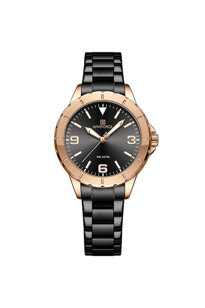 Naviforce Womens Black Dial Metal Strap Quartz Analog Watch