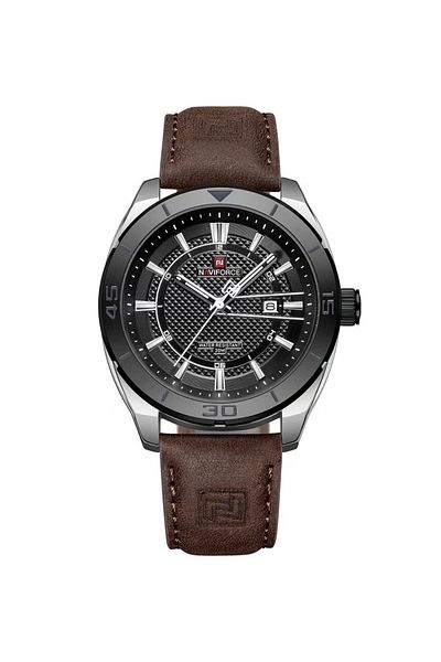 Naviforce Men's Black Dial Dark Brown Leather Strap Quartz Watch