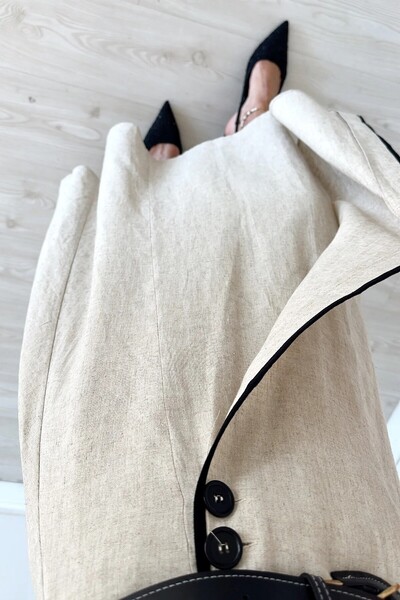 Suziş Belted Striped Detail Linen Mixed Dress 4S779