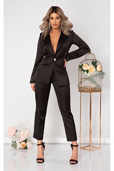 Atmosphere Fashion Jachetă neagră din satin, fără spate