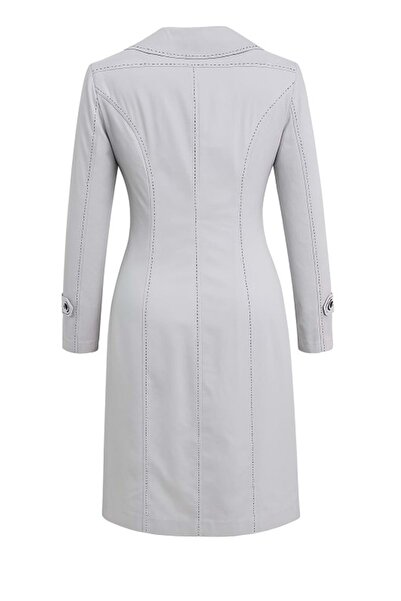 İLİ İ01311 Kadın Keten Önü Düğmeli Trençkot - Taş - ST01311-Taş-42