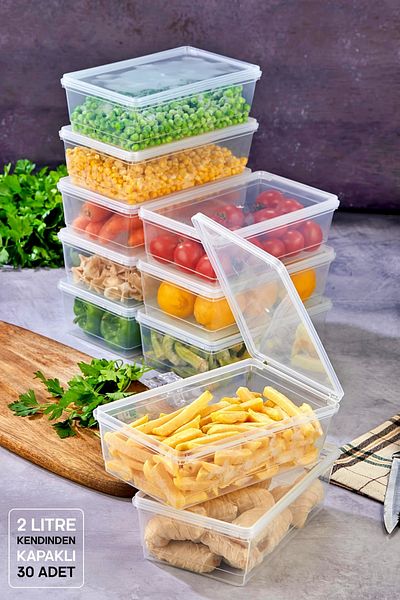 Tilbe Home 30-Piece Refrigerator Organizer Self-Covered Microwave Diffused Suitable 2000ml Rectangular Storage Container
