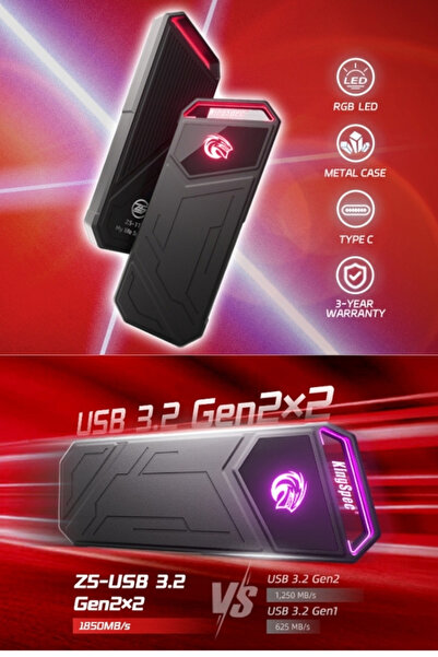 KINGSPEC Z5 Portable External SSD with RGB Light | Zinc Alloy Case, USB 3.2 Gen2x2 Extreme Solid State Drive