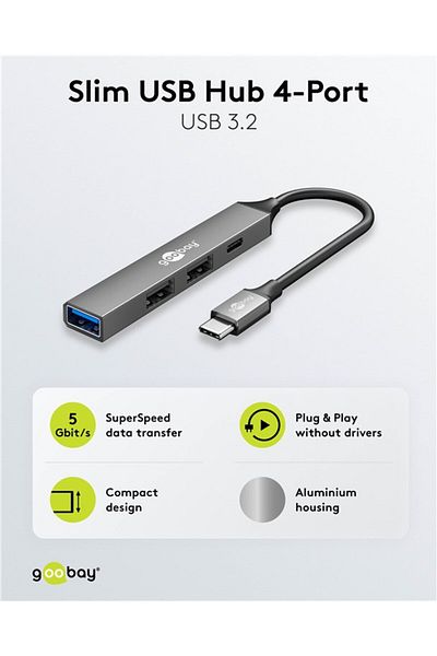 goobay Slim 4-Port USB Hub, USB-C to USB-C/USB-A, 5 Gbit/s | 74459