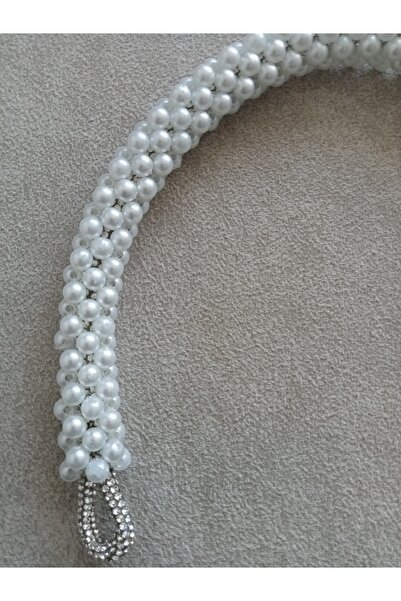 hobi duragı 37 cm Beyaz İnci Boncuklu Çanta Sapı -Tekli