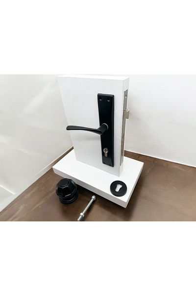 KOLDOOR Bravo Matte Black Ship Mirrored Yale Steel Door Handle Left Hand + Door Knocker + Badge