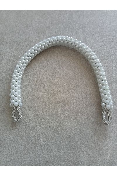 hobi duragı 37 cm White Pearl Beaded Bag Handle - Single