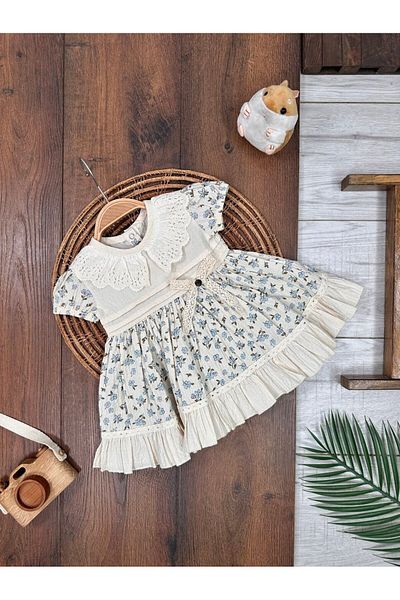 Kids Kingdom Cotton Floral Patterned Lace Collar Girl's Dress