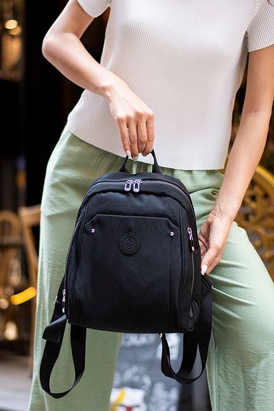 İMAKS Small Size Lightweight Water Resistant Parachute Fabric Multi-Eye Daily Women's Backpack Black S013