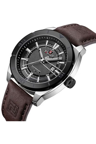 Naviforce Men's Black Dial Dark Brown Leather Strap Quartz Watch