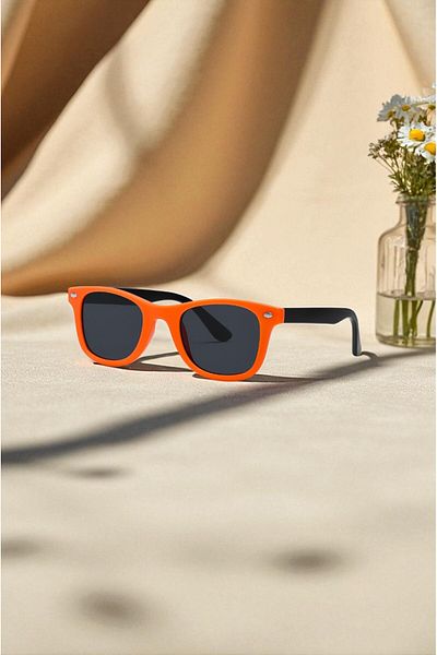 CHANCE GİFT Double Color Unisex Kids Sunglasses Uv400 Protected Sunglasses Rb Case Black-Orange