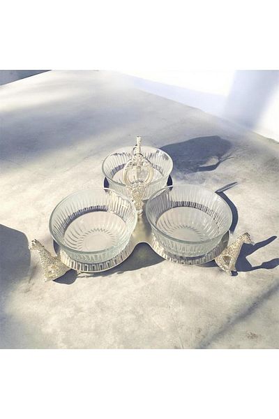 partridge store Metal Footed Glass Bowl Snack Bowl Presentation Bowl