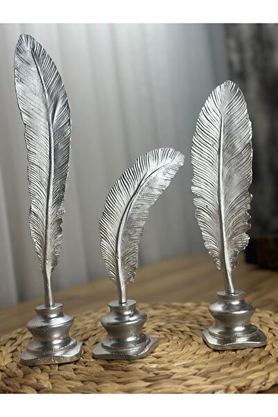 migasan 3'lü Mermerit Kuş Tüyü Gümüş Dekoratif Obje Seti