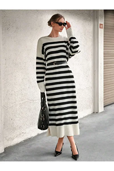 hidafashion Women's Striped Ovarsize Knitwear Dress