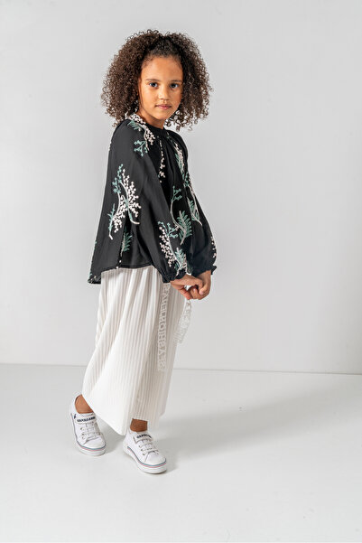 YUSALİ Pleated / Embroidered Floral Embroidered Blouse Pleated Woven Suit