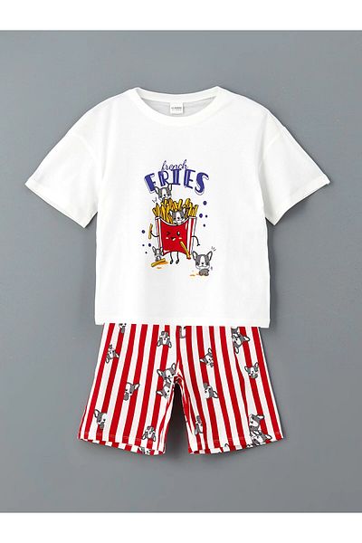 LC Waikiki Lcw Kids White Crew Neck Girls' Pajamas Set with Shorts